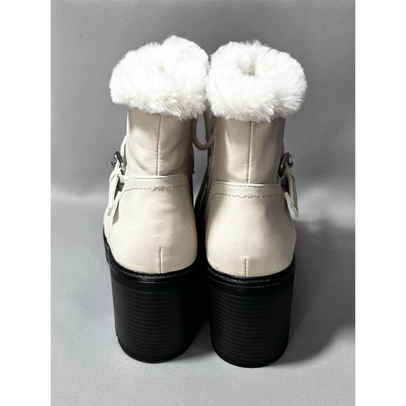 Espirit Leather Blend Chunky Zip Lace Up Boots Faux Fur Trim Sz 8.5 M - Picture 4 of 10